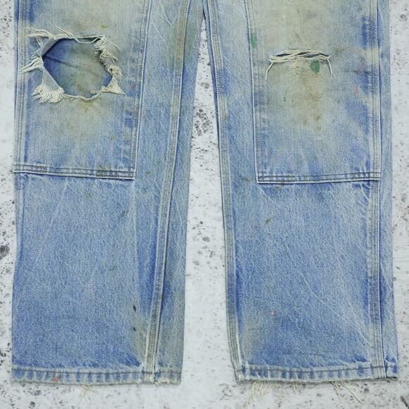 THRASHED Vintage Carhartt B07 DNM Faded Blue Jeans Denim Double Knee Pant 34x31 - Picture 5 of 16